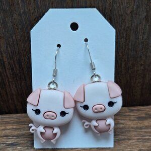 NWT Piggy Earrings Pink Pig Figural Country Girl Dangle Drop Jewelry Light